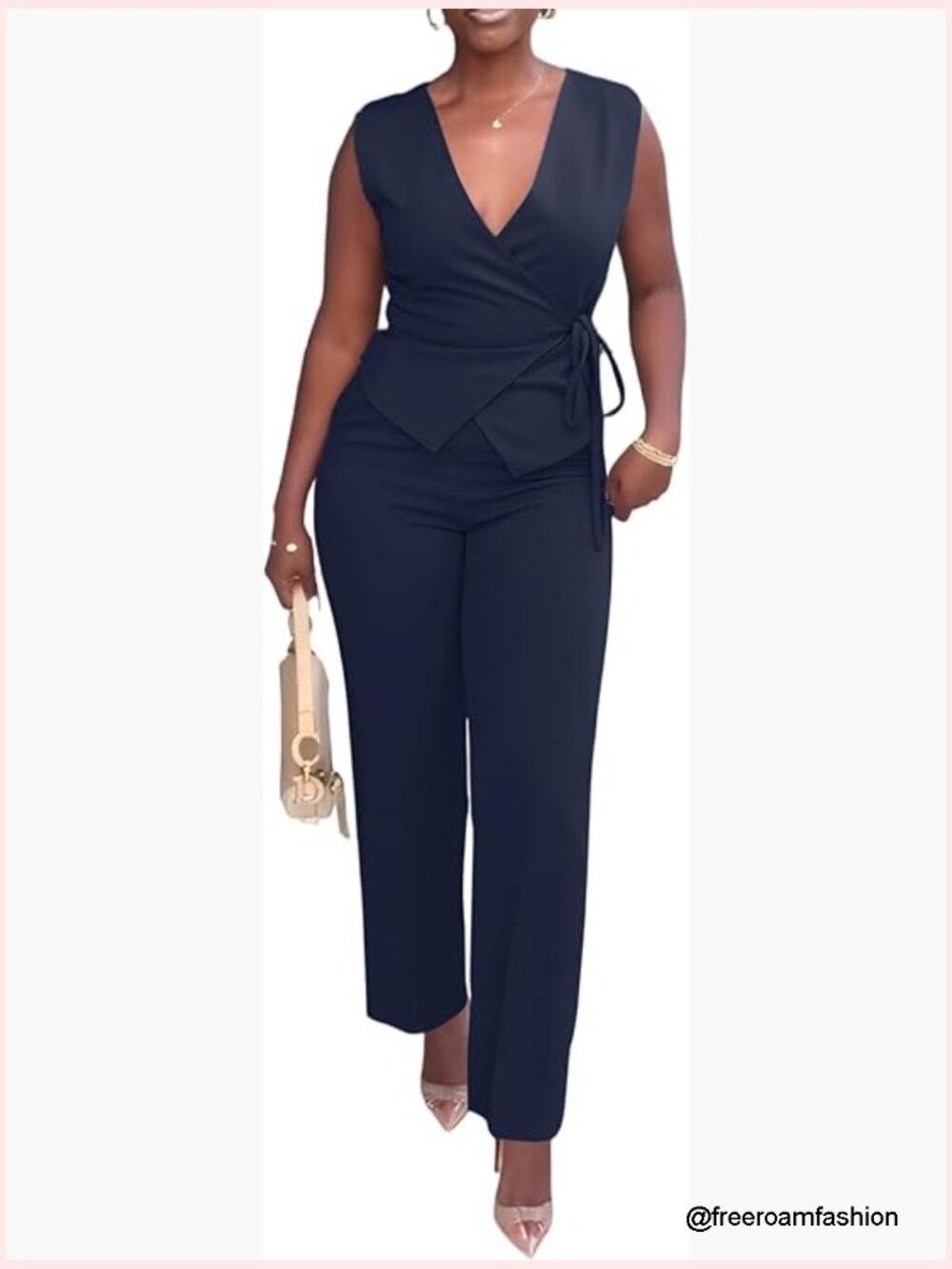 Sleeveless Vest And Pants Set, Business Casual Outfit, Polyester Blend